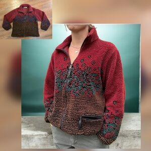 VTG Woolrich Thick Fleece Jacket Rose Weave Earthy Rustic USA Women Sz M 90s HTF